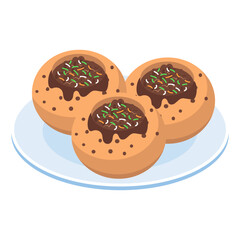Krapfen doughnut isometric concept, Berliner Faschingskrapfen vector icon design, German cuisine symbol, Germany Serving Platter sign, European gastronomy food culture stock illustration 
