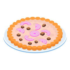 Zwiebelkuchen isometric concept, Flammekueche onion cake vector icon design, German cuisine symbol, Germany Serving Platter sign, European gastronomy food culture stock illustration 
