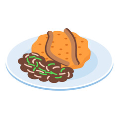 Linsen mit Spatzle isometric concept, lentils with Swabian pasta vector icon design, German cuisine symbol, Germany Serving Platter sign, European gastronomy food culture stock illustration 
