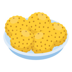 Kartoffelknodel stuffed with crunchy croutons isometric concept, reiberknodel simsim vector design, German cuisine symbol, Germany Serving Platter sign, festive holiday dishes illustration 
