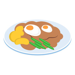 Eier in Senfsobe  isometric concept, Eggs with Mustard sauce vegetarian entree vector design, German cuisine symbol, Germany Serving Platter sign, European gastronomy food culture illustration