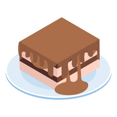 Breton Buckwheat Gateau isometric concept, Black Forest cake top view vector icon design, German cuisine symbol, Germany Serving Platter sign, European gastronomy food culture stock illustration 
