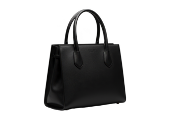 Isolated Transparent Background Photo of Shiny Black Handbag With Handle