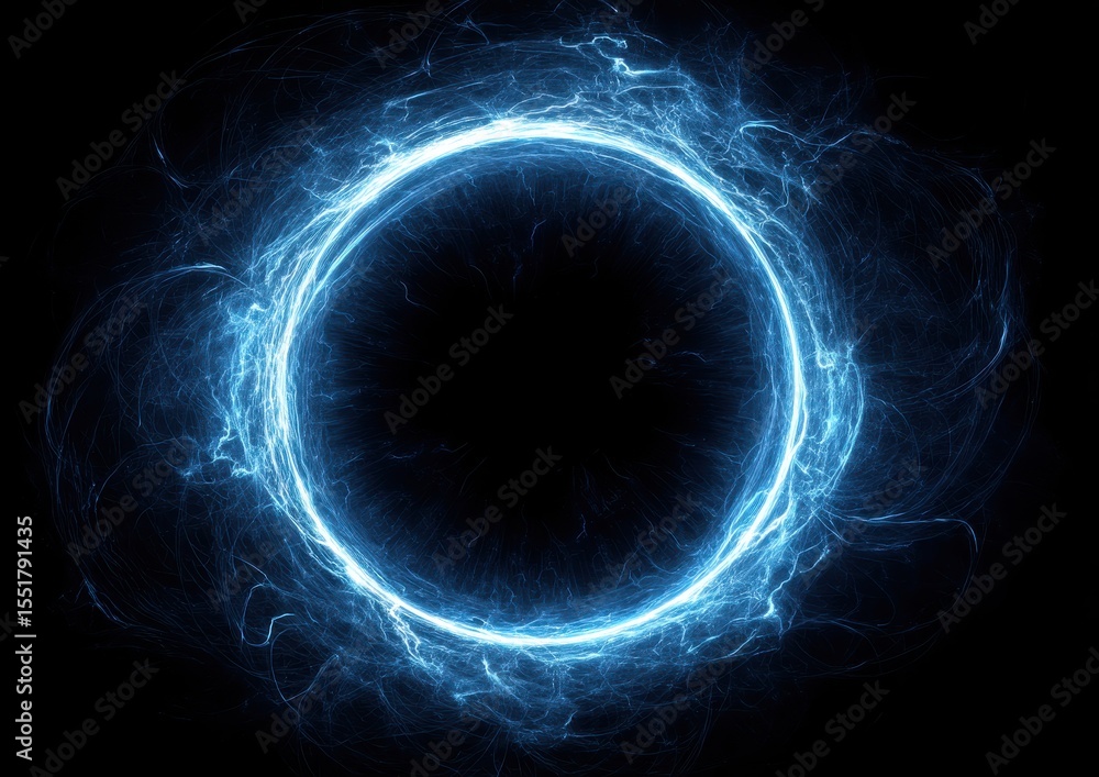 Aufkleber electric blue circular light pattern with soft glowing edge on dark background for abstract design a