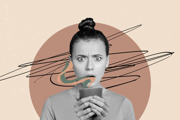 Full sketch artwork collage of happy guy girl hold hands coffee cup beverage bliss steam pause...