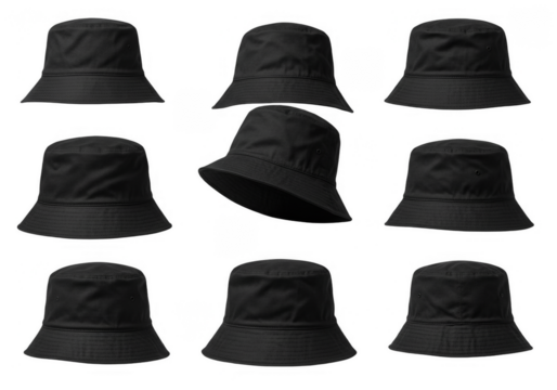 Isolated Transparent Black Bucket Hats Fashion Headwear Accessory Style