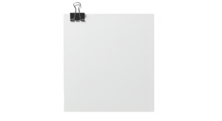 Isolated White Blank Paper Note With Binder Clip On Transparent