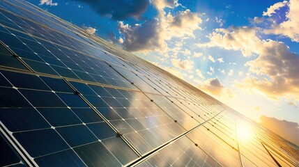 Solar Panel Array Technology Background: High-Resolution 3D Render of Photovoltaic Systems with Realistic Solar Panel Arrays – Ideal for Renewable Energy Projects, Green Technology Visuals, Sustainabl
