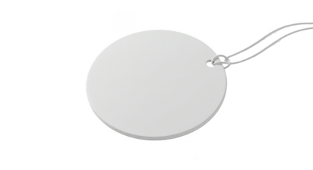 Isolated White Round Label with Metal Chain and Silver Circle