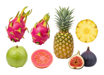 Colorful tropical fruits display fresh produce market high-quality image indoor setting close-up view