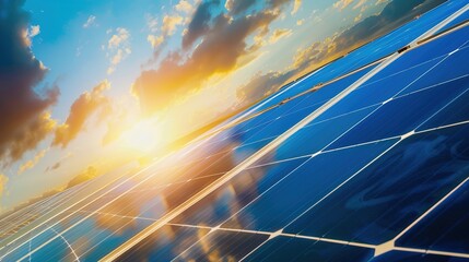 Solar Panel Array Technology Background: High-Resolution 3D Render of Photovoltaic Systems with Realistic Solar Panel Arrays – Ideal for Renewable Energy Projects, Green Technology Visuals, Sustainabl