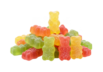 Isolated Transparent Background Pile of Colorful Gummy Bears Candy Sweet