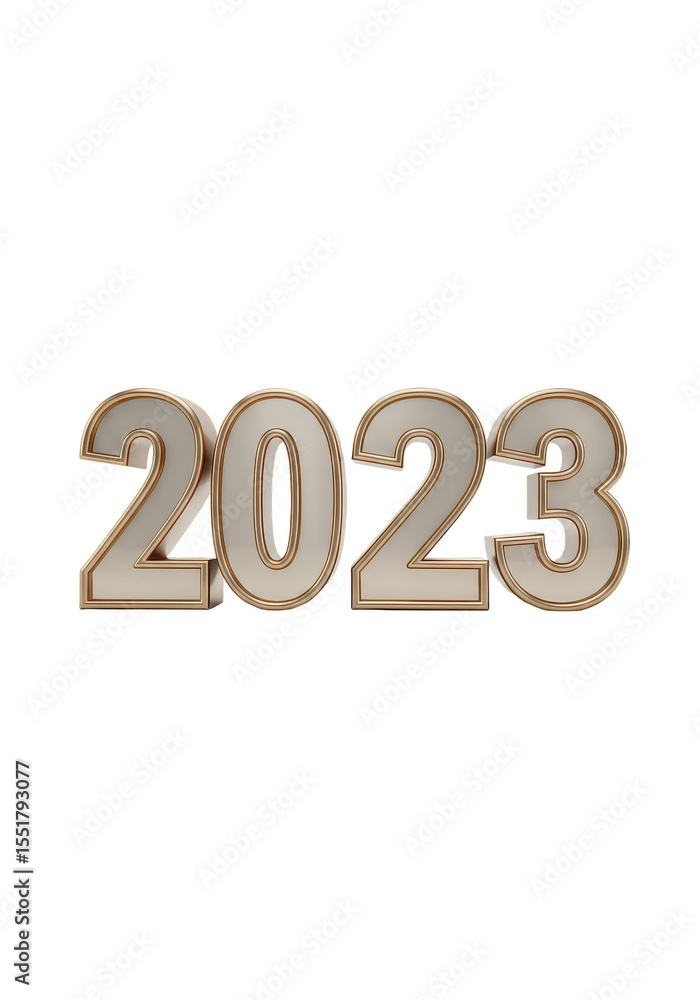 Poster metallic golden number 2023 on transparent background isolated image