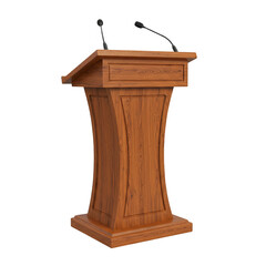 Isolated Wooden Podium with Microphones for Speech in Transparent Background