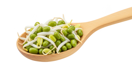 Isolated Wooden Spoon of Green Mung Bean Sprouts on Transparent Background