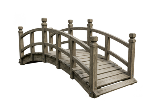 Isolated Wooden Stone Bridge Overpass with Transparent Background Illustration