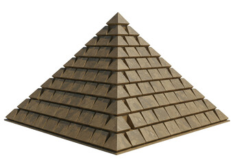 Isometric 3D Rendered Pyramid Structure on Transparent Background