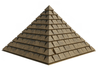 Isometric 3D Rendered Pyramid Structure on Transparent Background