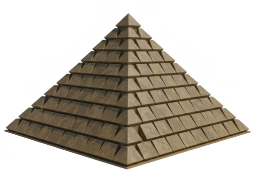 Isometric 3D Rendered Pyramid Structure on Transparent Background