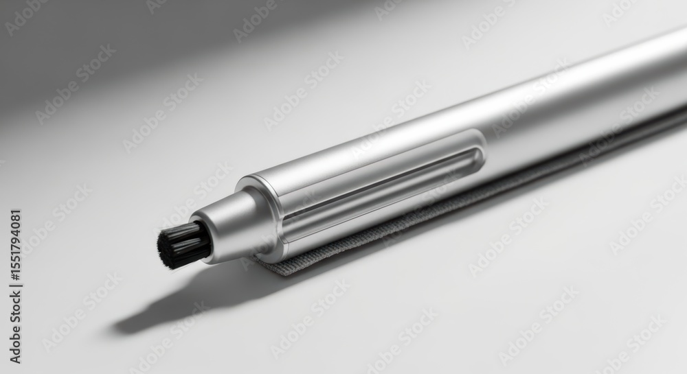 Poster close-up of a silver marker on a minimalist surface showcasing modern design aesthetics and function