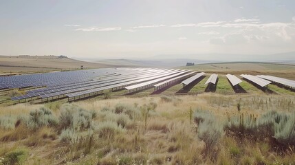 Solar Panel Array Technology Background: High-Resolution 3D Render of Photovoltaic Systems with Realistic Solar Panel Arrays – Ideal for Renewable Energy Projects, Green Technology Visuals, Sustainabl