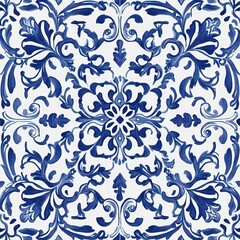 Fototapeta premium Elegant blue floral damask pattern background