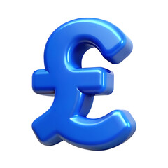 Shiny blue pound sterling symbol isolated on transparent background