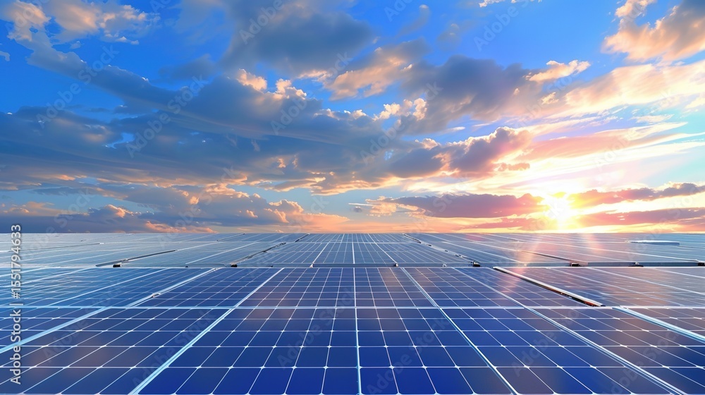 Wall mural solar panel array technology background: high-resolution 3d render of photovoltaic systems with real