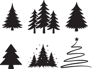 Obraz premium Christmas Tree Silhouette Black and White Evergreen Icons for Winter, Holiday, and Nature Design