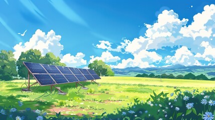 Solar Panel Array Technology Background: High-Resolution 3D Render of Photovoltaic Systems with Realistic Solar Panel Arrays – Ideal for Renewable Energy Projects, Green Technology Visuals, Sustainabl