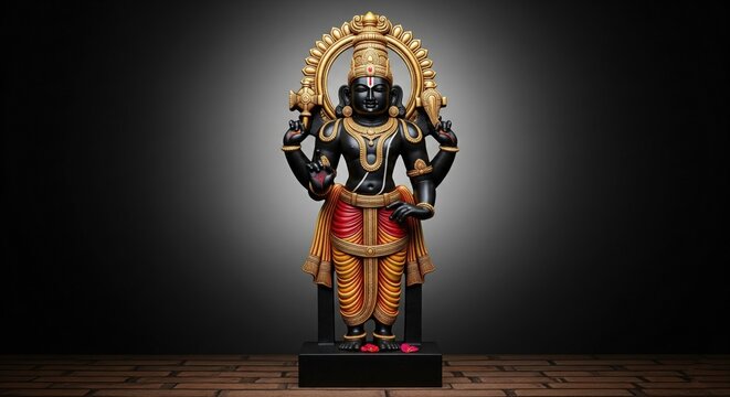 Black Stone Lord Vitthal Murti in Pandharpur Mandir &ndash; Vitthal Rukmini Idol Temple Image | Hindu God Vithoba Photo for Spiritual Use