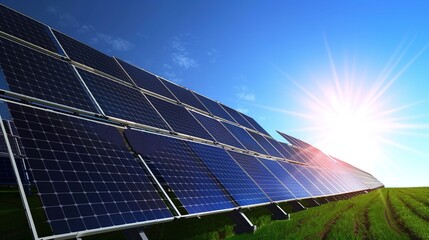 Solar Panel Array Technology Background: High-Resolution 3D Render of Photovoltaic Systems with Realistic Solar Panel Arrays – Ideal for Renewable Energy Projects, Green Technology Visuals, Sustainabl