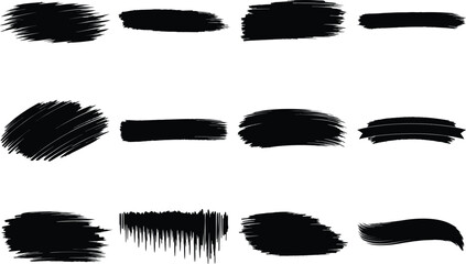 Brush strokes collection isolated on white, hand-drawn grunge ink textures for abstract art and graphic design