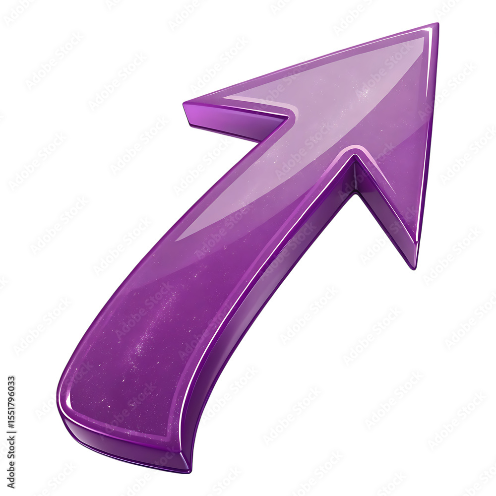 Poster glossy purple arrow pointing up and forward isolated on transparent background