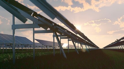 Solar Panel Array Technology Background: High-Resolution 3D Render of Photovoltaic Systems with Realistic Solar Panel Arrays – Ideal for Renewable Energy Projects, Green Technology Visuals, Sustainabl