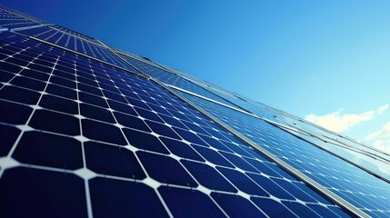 Solar Panel Array Technology Background: High-Resolution 3D Render of Photovoltaic Systems with Realistic Solar Panel Arrays – Ideal for Renewable Energy Projects, Green Technology Visuals, Sustainabl