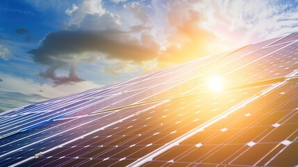 Solar Panel Array Technology Background: High-Resolution 3D Render of Photovoltaic Systems with Realistic Solar Panel Arrays – Ideal for Renewable Energy Projects, Green Technology Visuals, Sustainabl