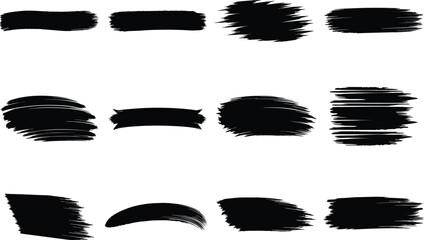 Black paintbrush stroke set isolated on white background, rough grunge brush stroke textures, ink swash collection for abstract design