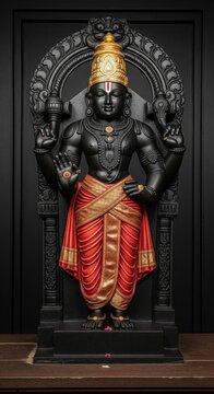 Black Stone Lord Vitthal Murti in Pandharpur Mandir &ndash; Vitthal Rukmini Idol Temple Image | Hindu God Vithoba Photo for Spiritual Use