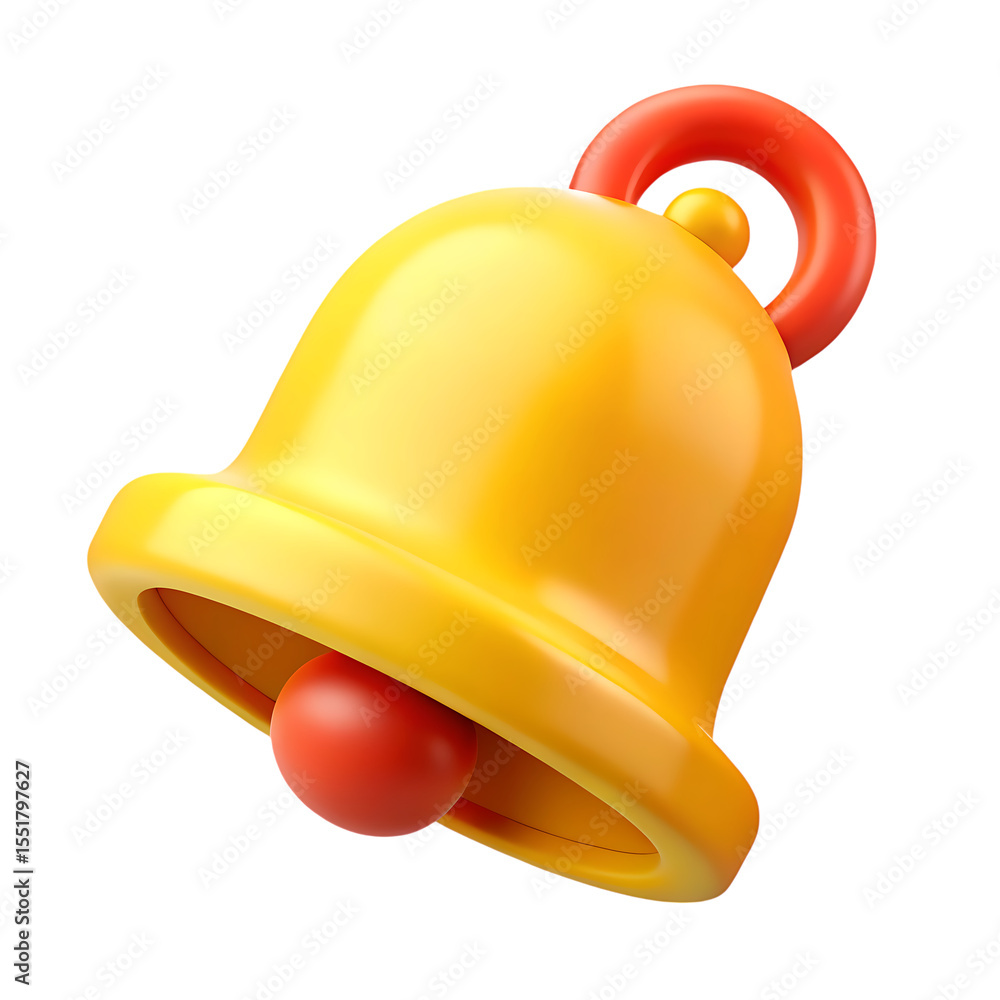 Poster Shiny yellow bell with red clapper and handle isolated on transparent background