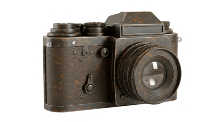 Isolated Vintage Camera with Rusty Texture on Transparent Background
