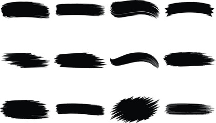 Vector art of a collection of black brush strokes isolated on white background