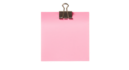 Pink Note Memo with Clip Paper Adhesive on Transparent Background