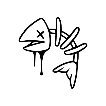 dead fish bone doodle vector art