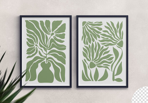 Picture Photo Frames Mockup On The Wall Isolated