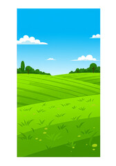 Obraz premium Pixel Art Illustration of Green Field Blue Sky And White Clouds Background