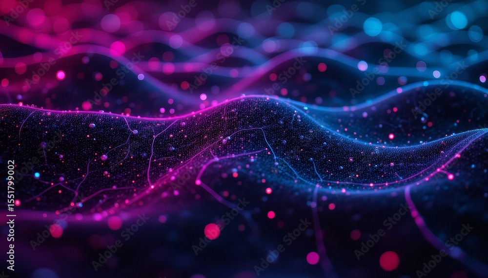 Poster dynamic abstract background, glowing particles and luminous lines in motion