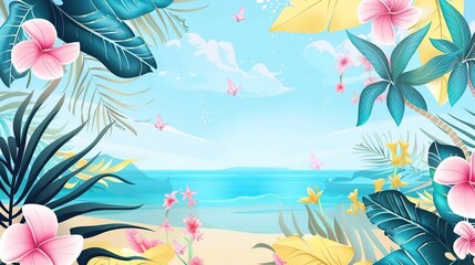 Summer Tropical Island Style Background Material: Exotic Paradise Scapes, Beach Vibes, and Vibrant Island Aesthetics