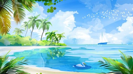 Summer Tropical Island Style Background Material: Exotic Paradise Scapes, Beach Vibes, and Vibrant Island Aesthetics