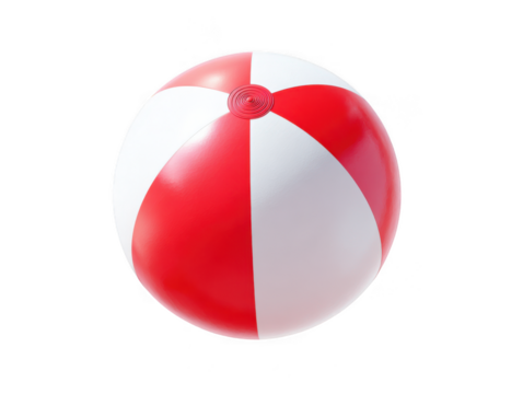 Red and white beach ball isolated on transparent background - Powered by Adobe